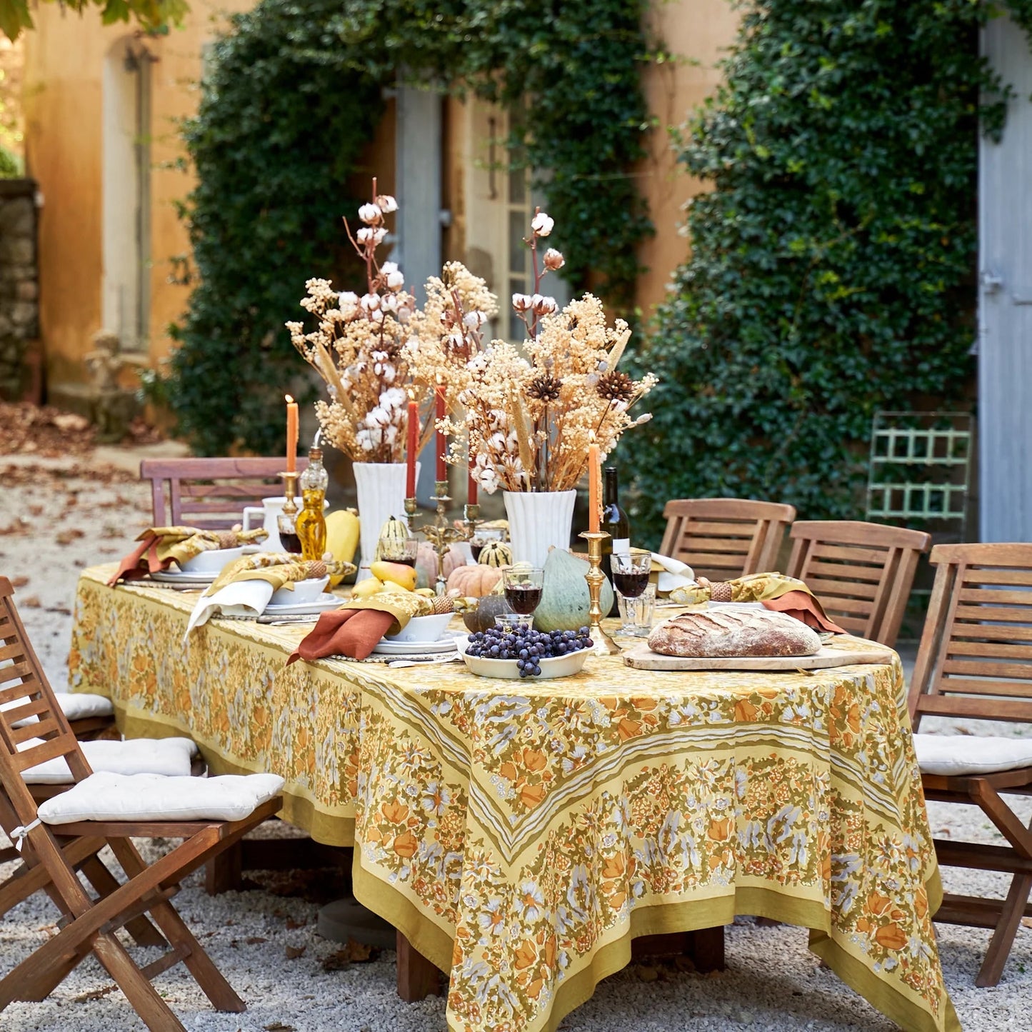 French Tablecloth Jardin Mustard & Grey - Hosted by Kelly Gaudreau