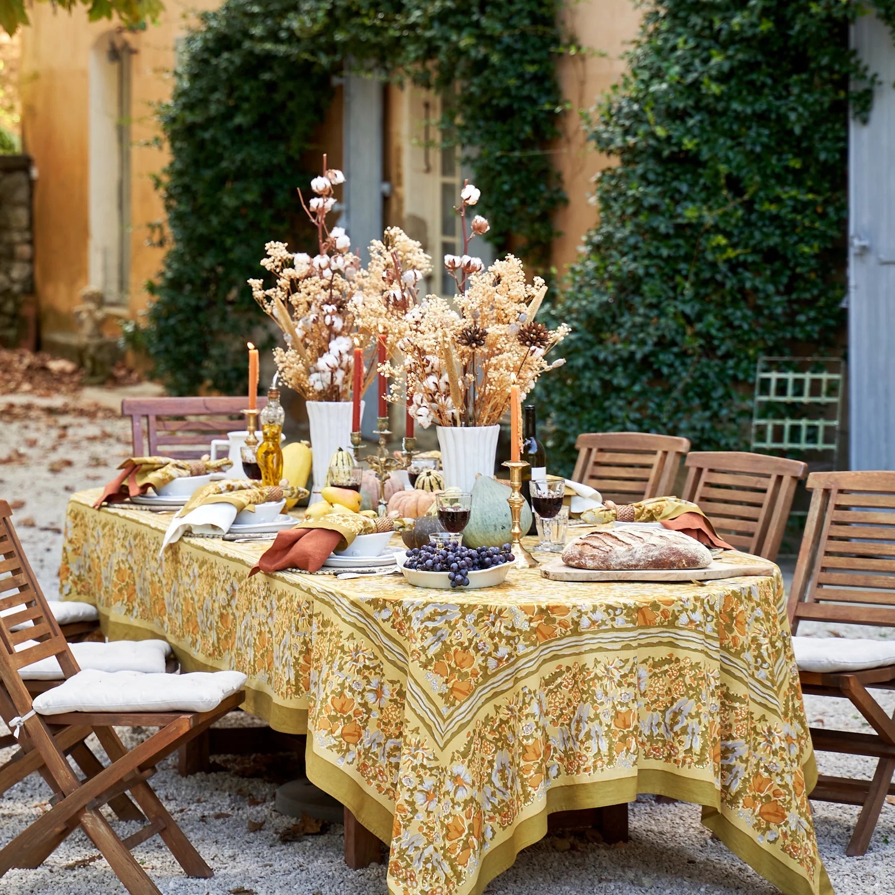 French Tablecloth Jardin Mustard & Grey - Hosted by Kelly Gaudreau