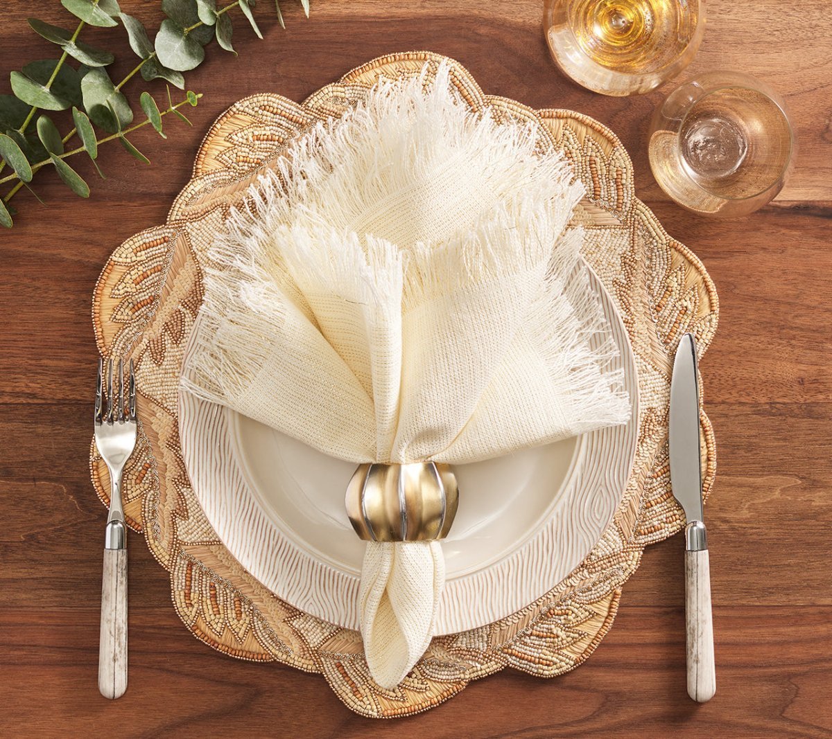 Fringe Napkins in White and Gold - Set of 4 - Hosted by Kelly Gaudreau