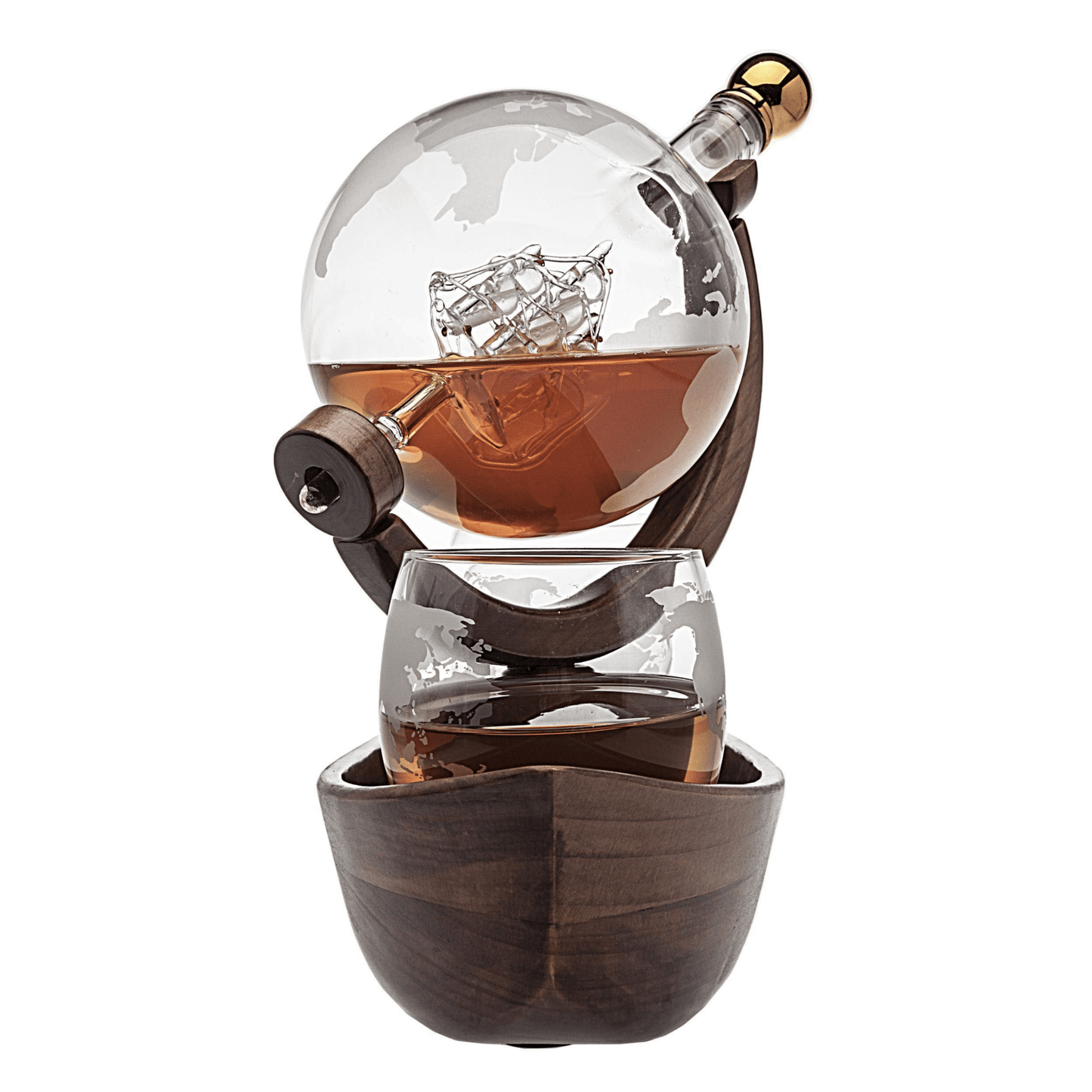 Globe Decanter Boat Set with 2 World Whisky Glasses - Hosted by Kelly Gaudreau