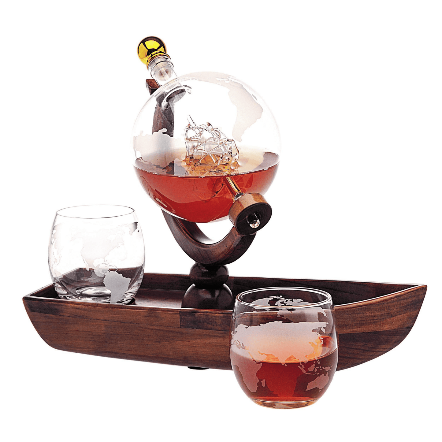 Globe Decanter Boat Set with 2 World Whisky Glasses - Hosted by Kelly Gaudreau