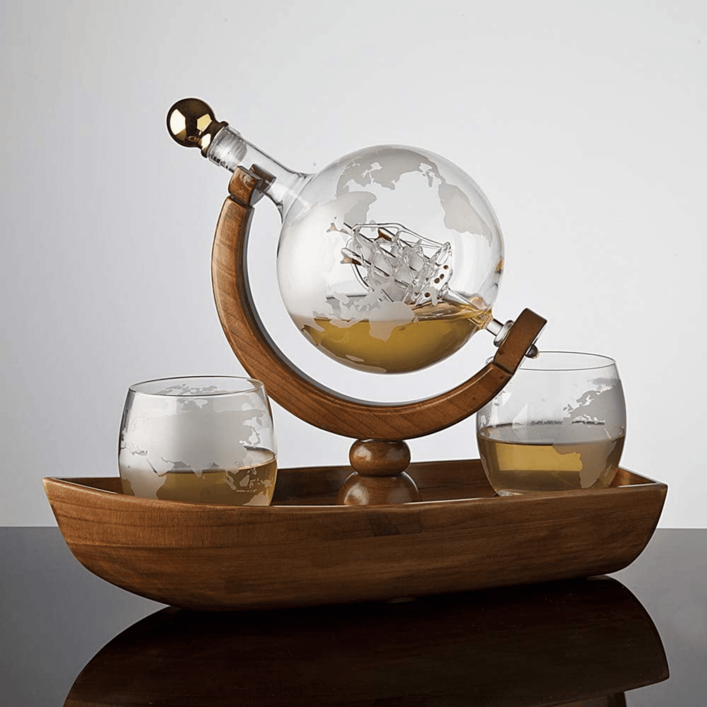 Globe Decanter Boat Set with 2 World Whisky Glasses - Hosted by Kelly Gaudreau