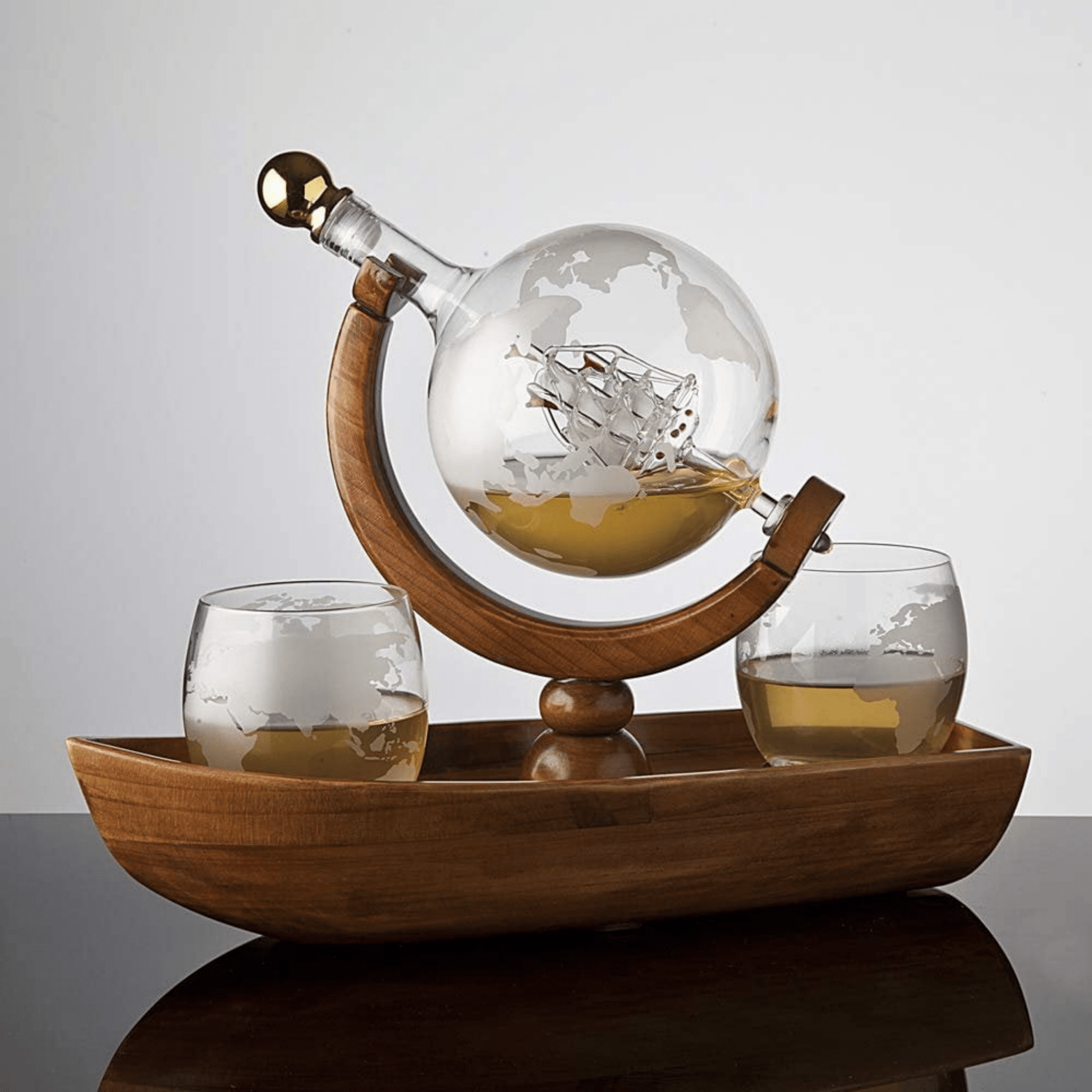 Globe Decanter Boat Set with 2 World Whisky Glasses - Hosted by Kelly Gaudreau