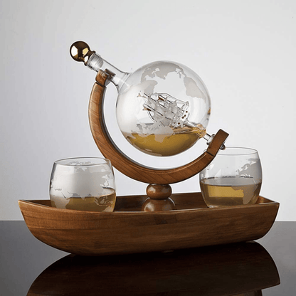Globe Decanter Boat Set with 2 World Whisky Glasses - Hosted by Kelly Gaudreau