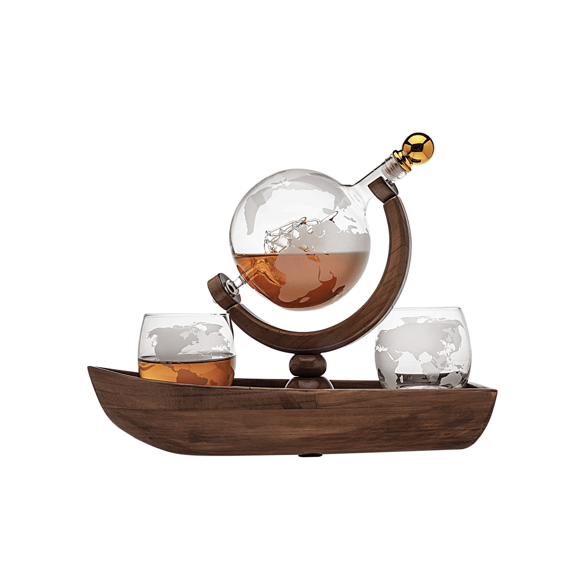 Globe Decanter Boat Set with 2 World Whisky Glasses - Hosted by Kelly Gaudreau