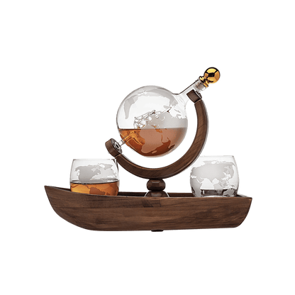 Globe Decanter Boat Set with 2 World Whisky Glasses - Hosted by Kelly Gaudreau