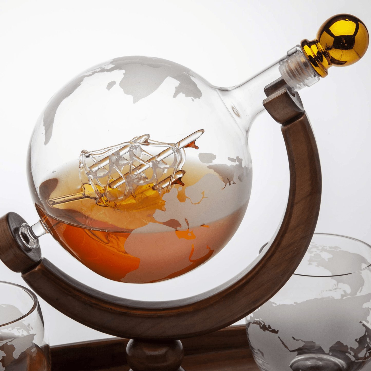 Globe Decanter Boat Set with 2 World Whisky Glasses - Hosted by Kelly Gaudreau