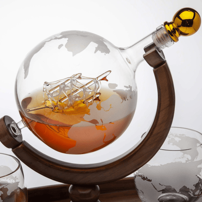 Globe Decanter Boat Set with 2 World Whisky Glasses - Hosted by Kelly Gaudreau
