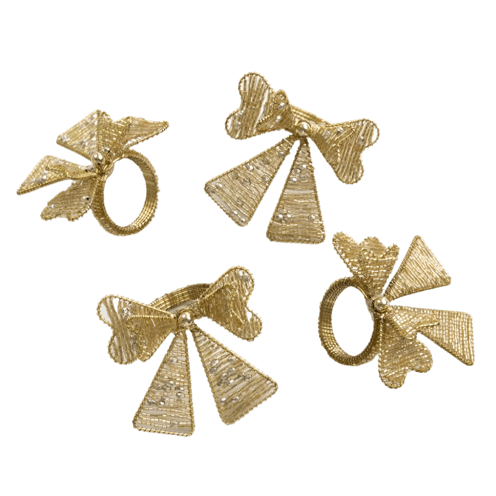 Gold Bow Beaded Napkin Ring Set of 4 - Hosted by Kelly Gaudreau