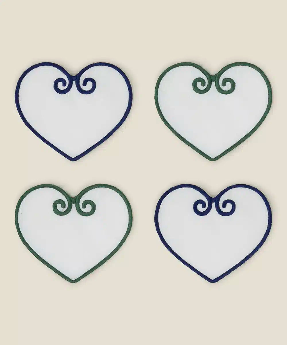 Blue Green Heart Shaped Coasters Set of 4