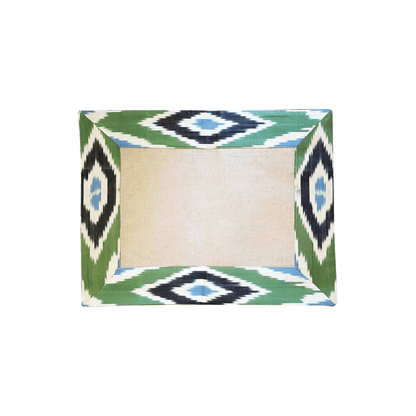 Handprinted Ikat & Linen Placements (Blue/Green) Set of 4 - Hosted by Kelly Gaudreau