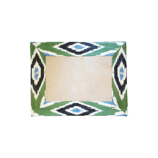 Handprinted Ikat & Linen Placements (Blue/Green) Set of 4 - Hosted by Kelly Gaudreau