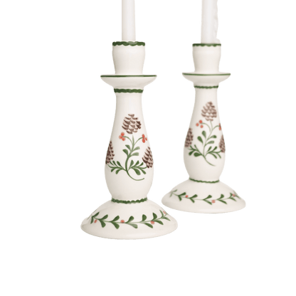 Holly & Pinecones Candlesticks - Set of 2 - Hosted by Kelly Gaudreau
