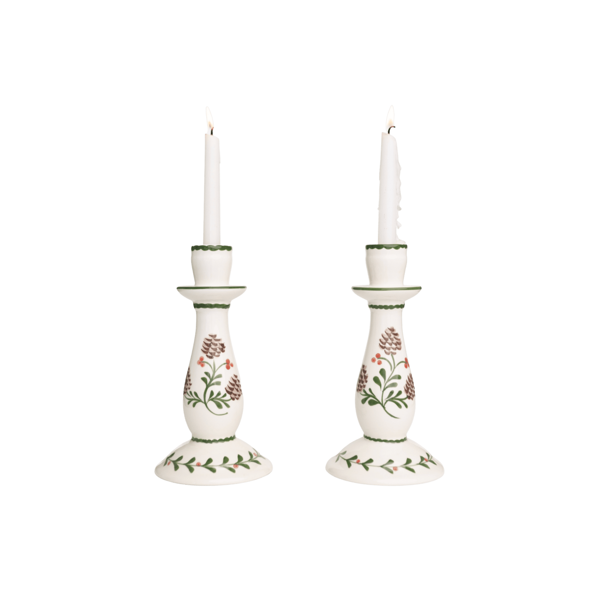 Holly & Pinecones Candlesticks - Set of 2 - Hosted by Kelly Gaudreau