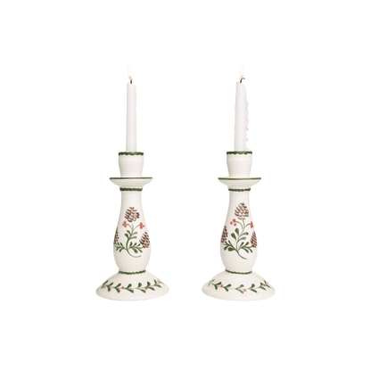 Holly & Pinecones Candlesticks - Set of 2 - Hosted by Kelly Gaudreau