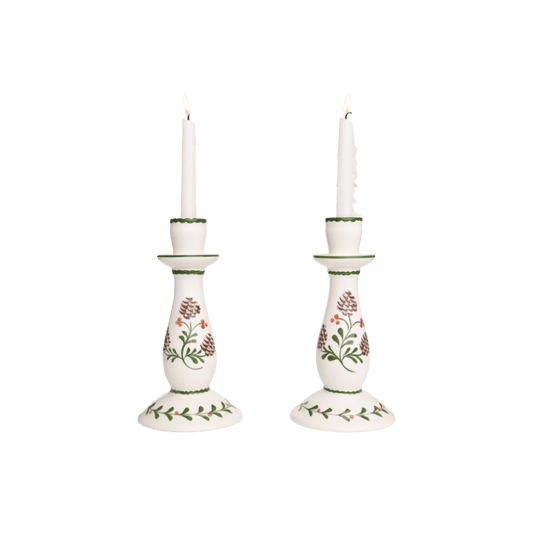 Holly & Pinecones Candlesticks - Set of 2 - Hosted by Kelly Gaudreau