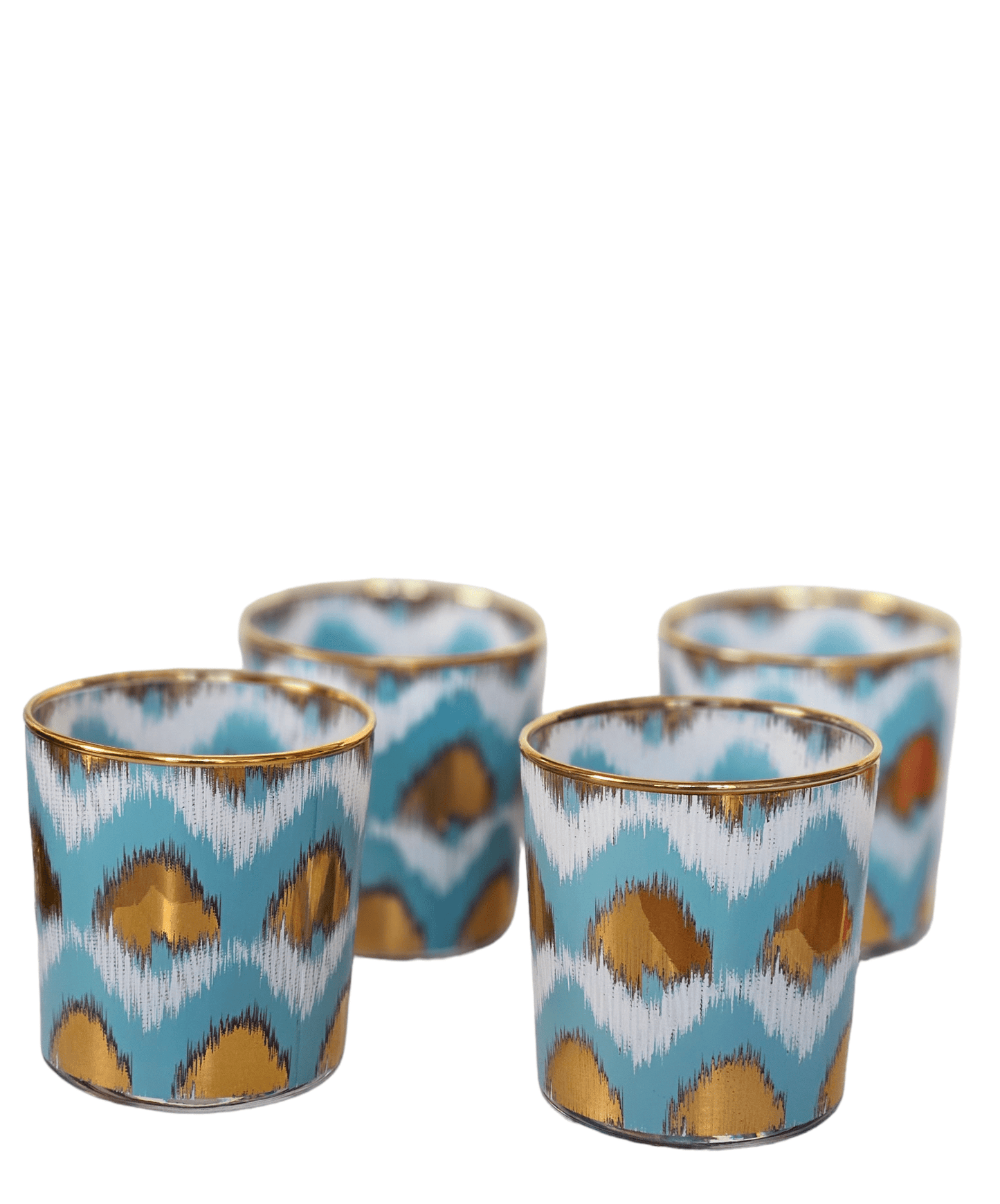 Ikat Decorative Glasses in Light Blue and Gold - Set of 4 - Hosted by Kelly Gaudreau