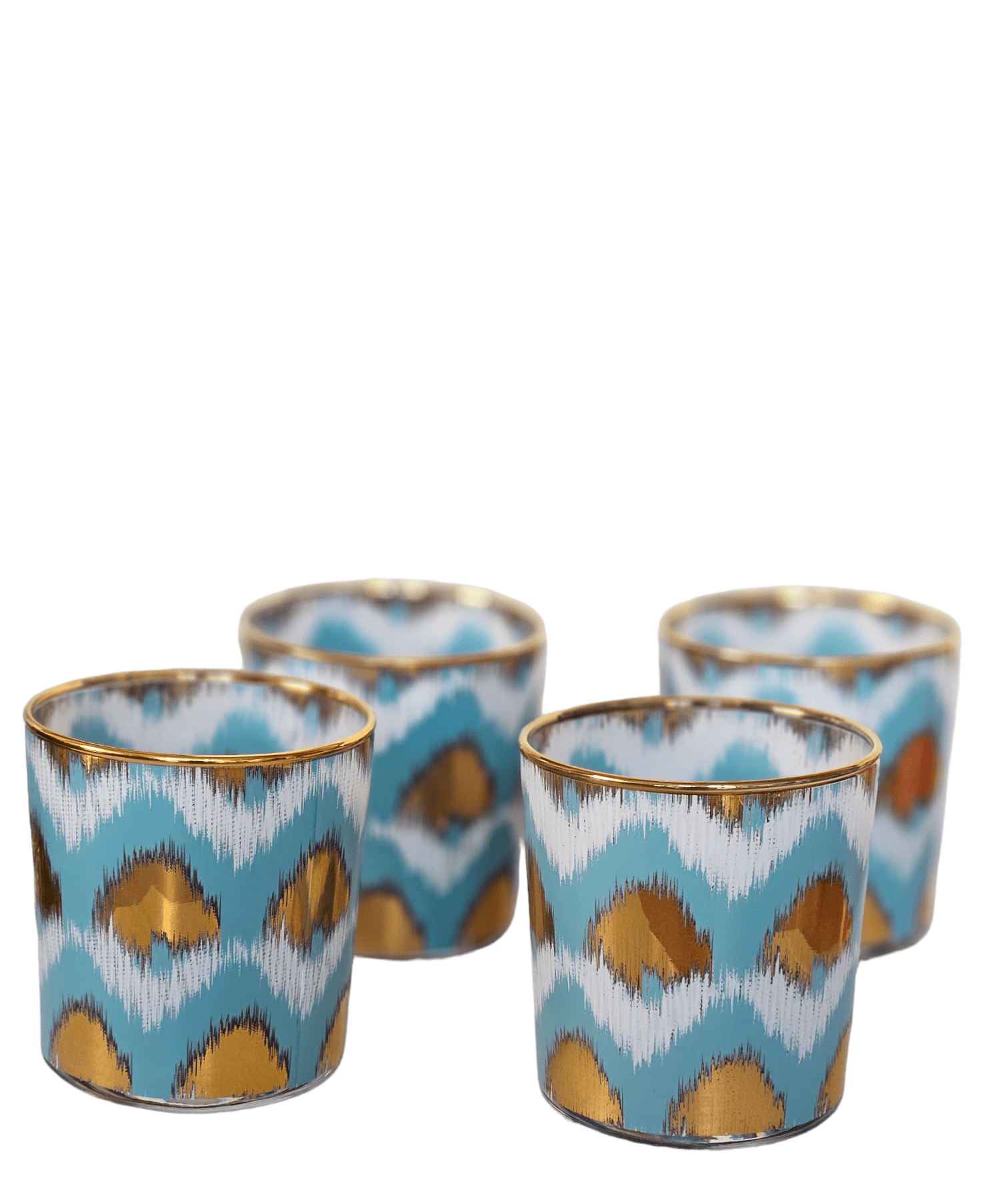 Ikat Decorative Glasses in Light Blue and Gold - Set of 4 - Hosted by Kelly Gaudreau