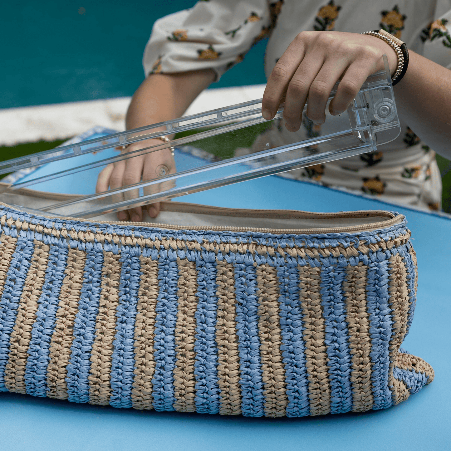 Large Raffia Mahjong Bag - Purple & Tan - Hosted by Kelly Gaudreau