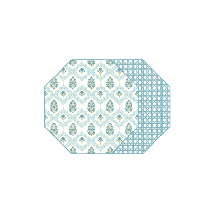 Octagonal Indiennes Placemat in Blue - Reversible - Hosted by Kelly Gaudreau