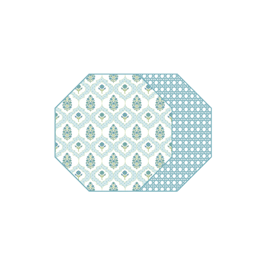 Octagonal Indiennes Placemat in Blue - Reversible - Hosted by Kelly Gaudreau