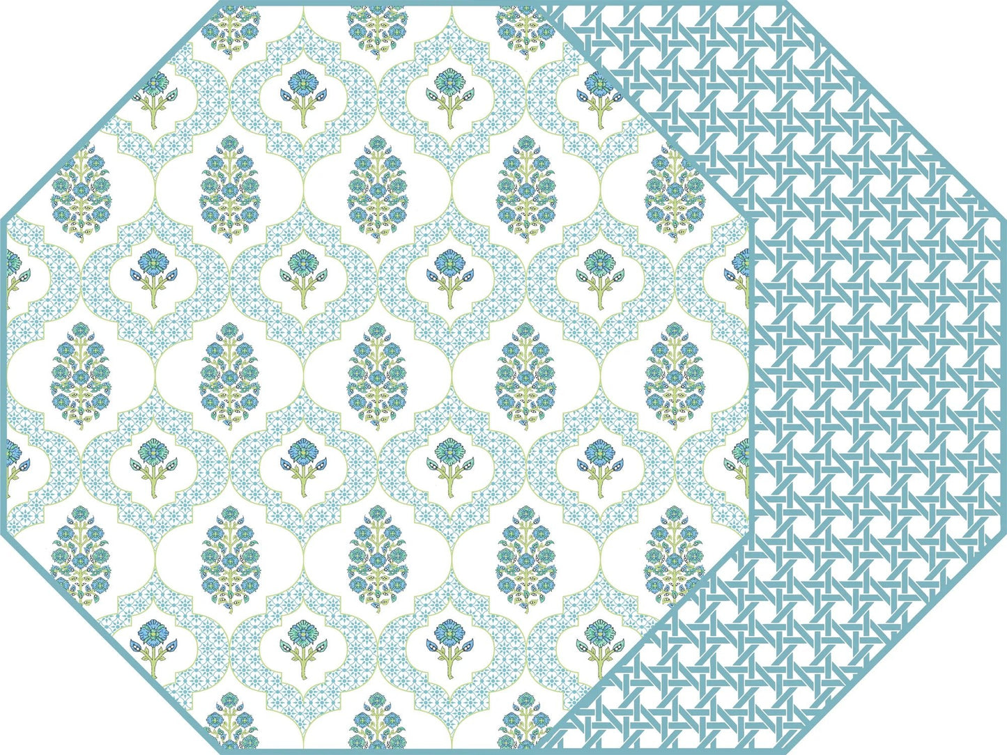 Octagonal Indiennes Placemat in Blue - Reversible - Hosted by Kelly Gaudreau