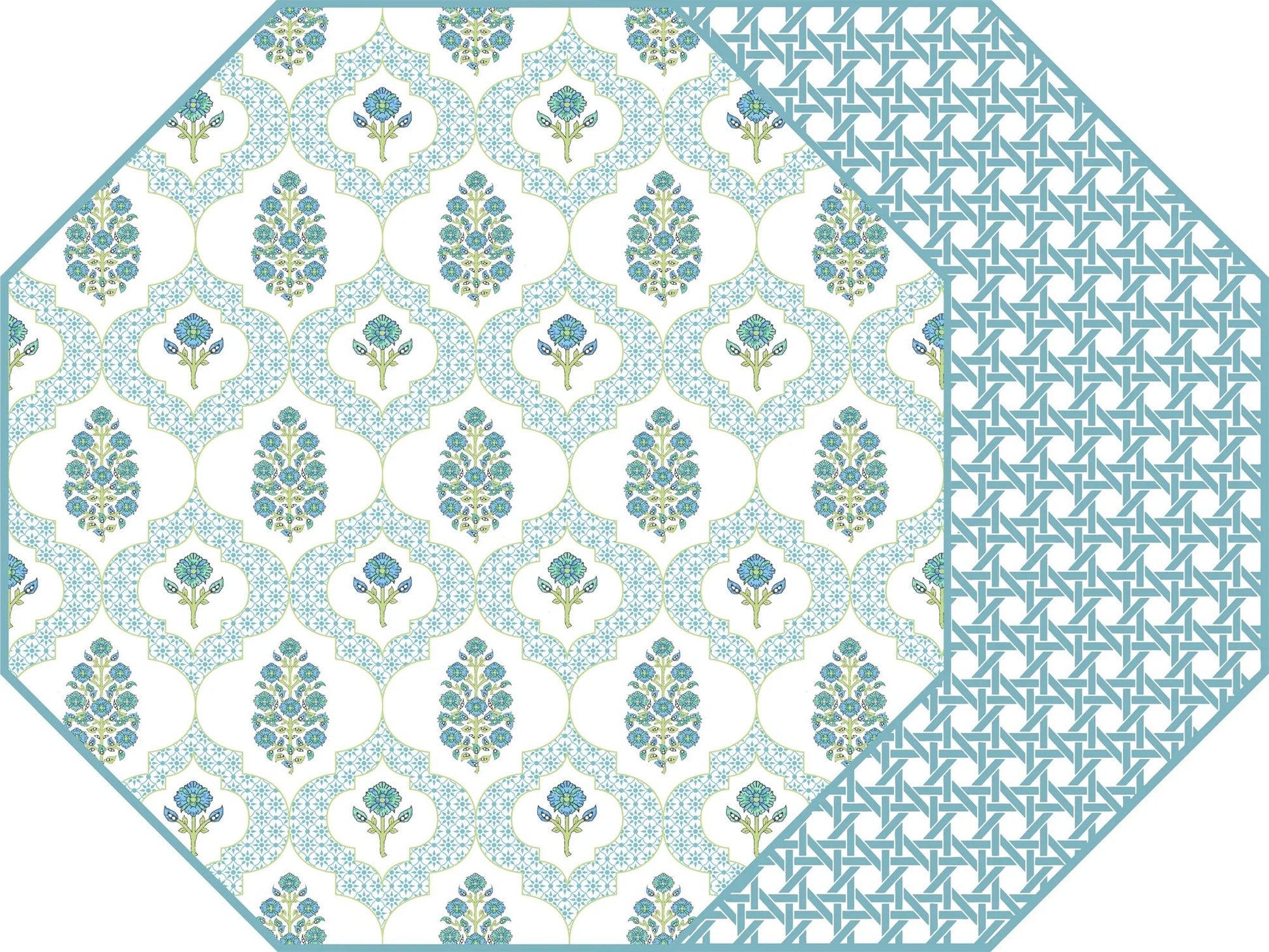 Octagonal Indiennes Placemat in Blue - Reversible - Hosted by Kelly Gaudreau