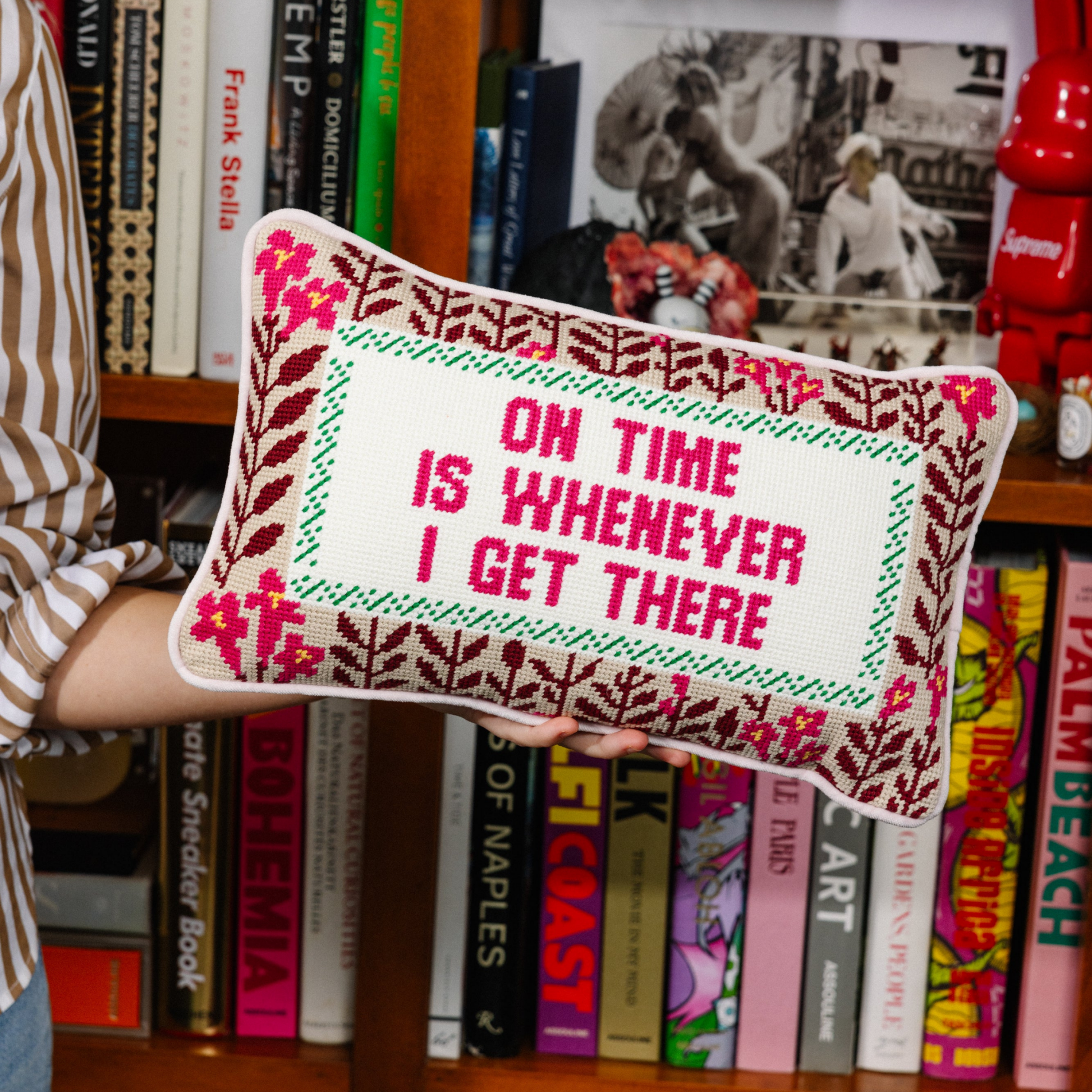 On Time Needlepoint Pillow - Hosted by Kelly Gaudreau