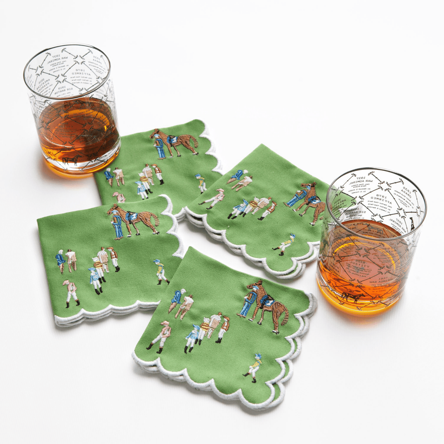 Paddock & Jockeys Embroidered Cocktail Napkins - Set of 4 - Hosted by Kelly Gaudreau