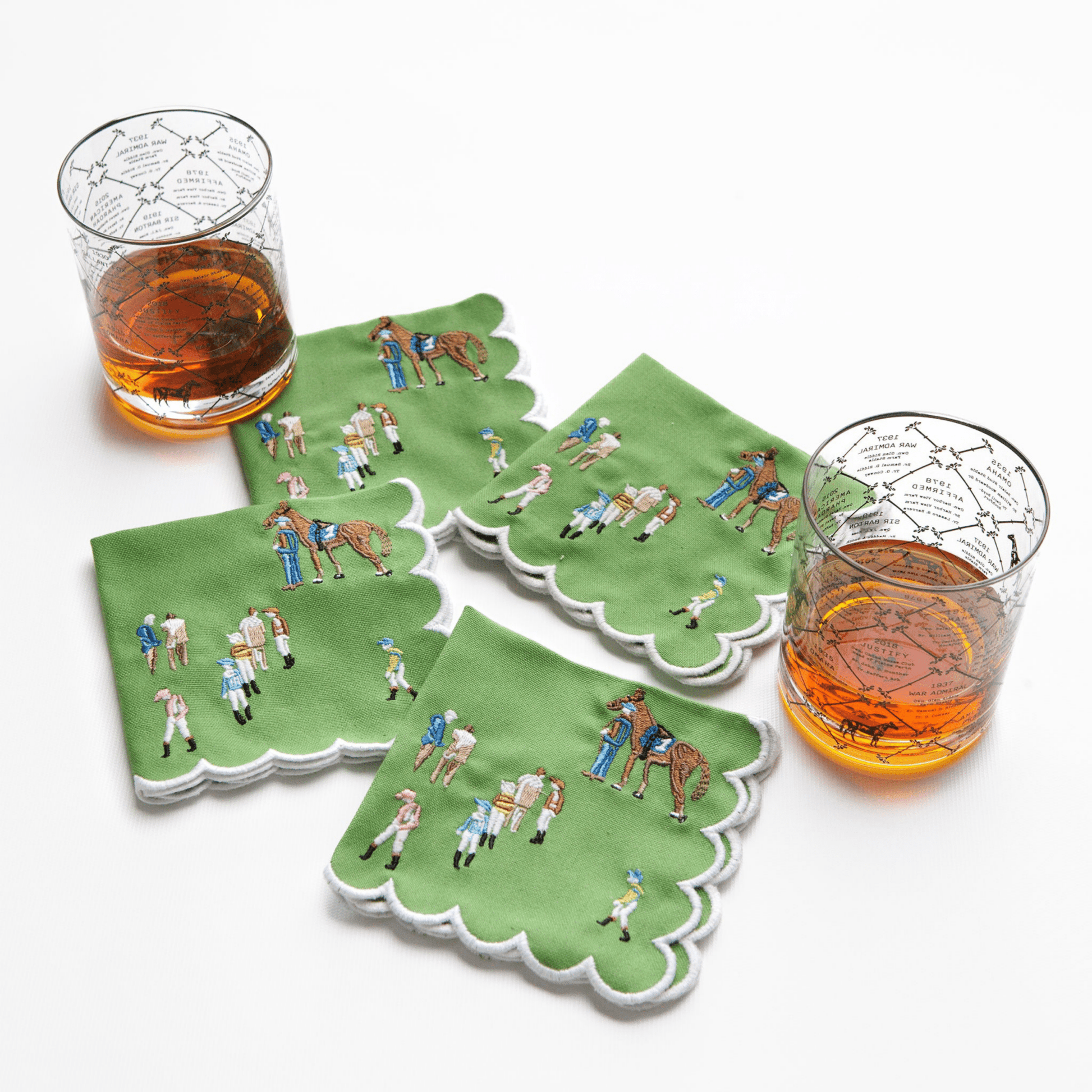 Paddock & Jockeys Embroidered Cocktail Napkins - Set of 4 - Hosted by Kelly Gaudreau