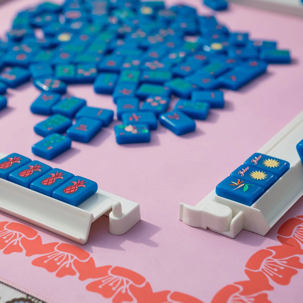Pink & Coral Flower Border Mahjong Mat - Hosted by Kelly Gaudreau