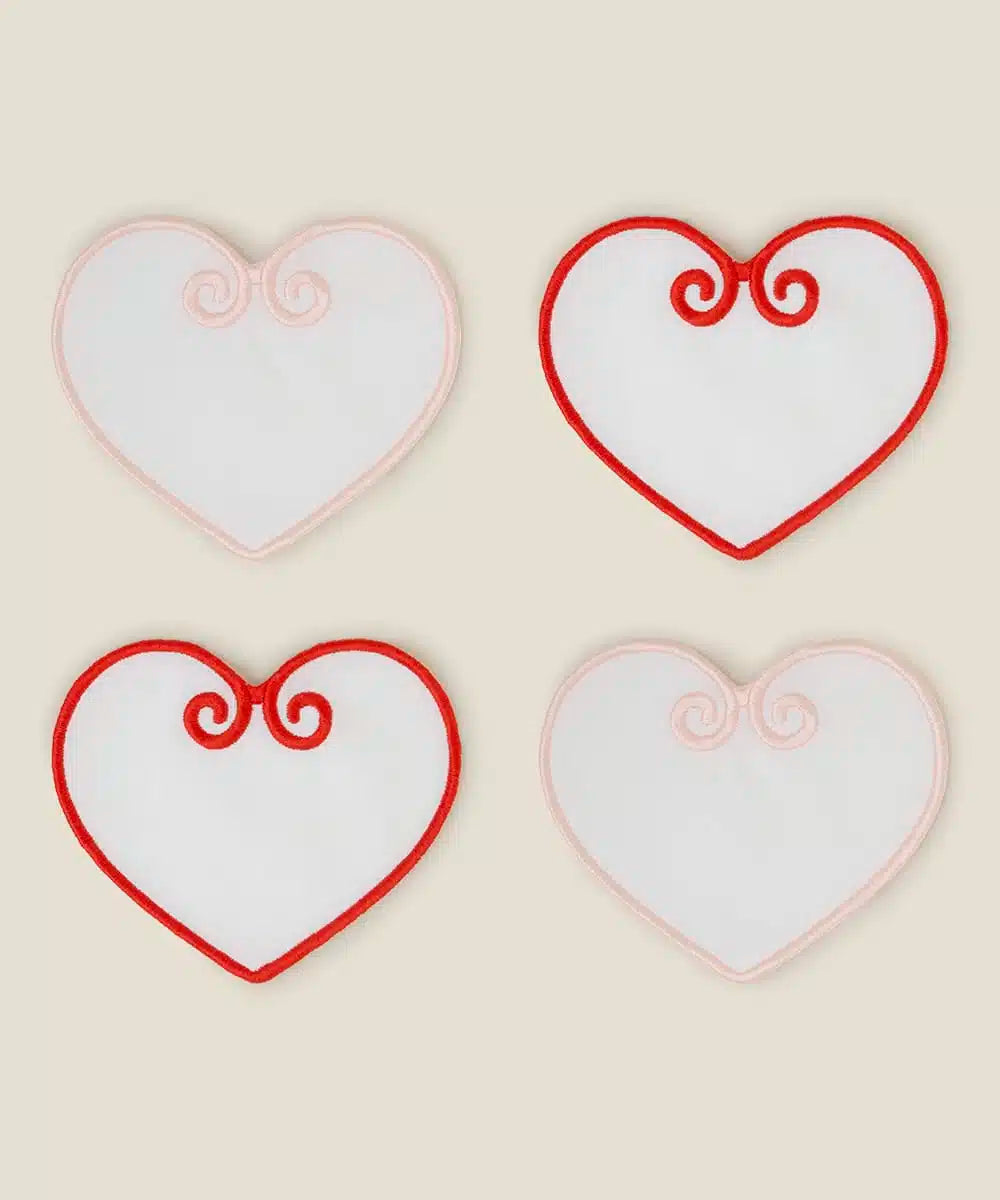 Red/Pink Heart Shaped Coasters Set of 4