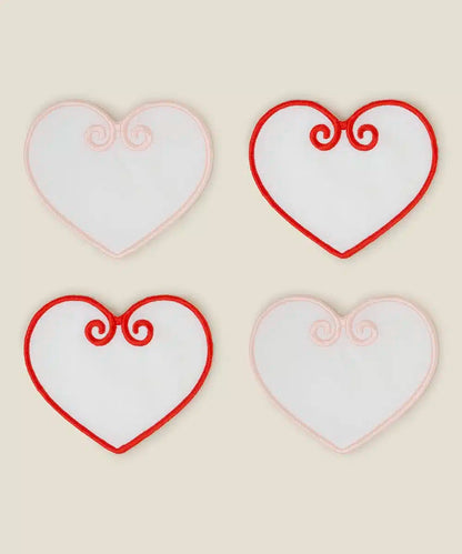 Red/Pink Heart Shaped Coasters Set of 4