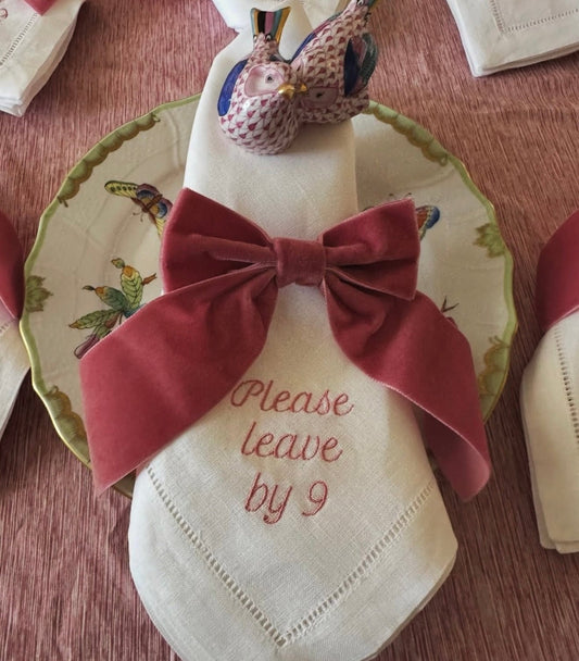 Please Leave by 9 Embroidered Dinner Napkins - Set of 4 - Hosted by Kelly Gaudreau