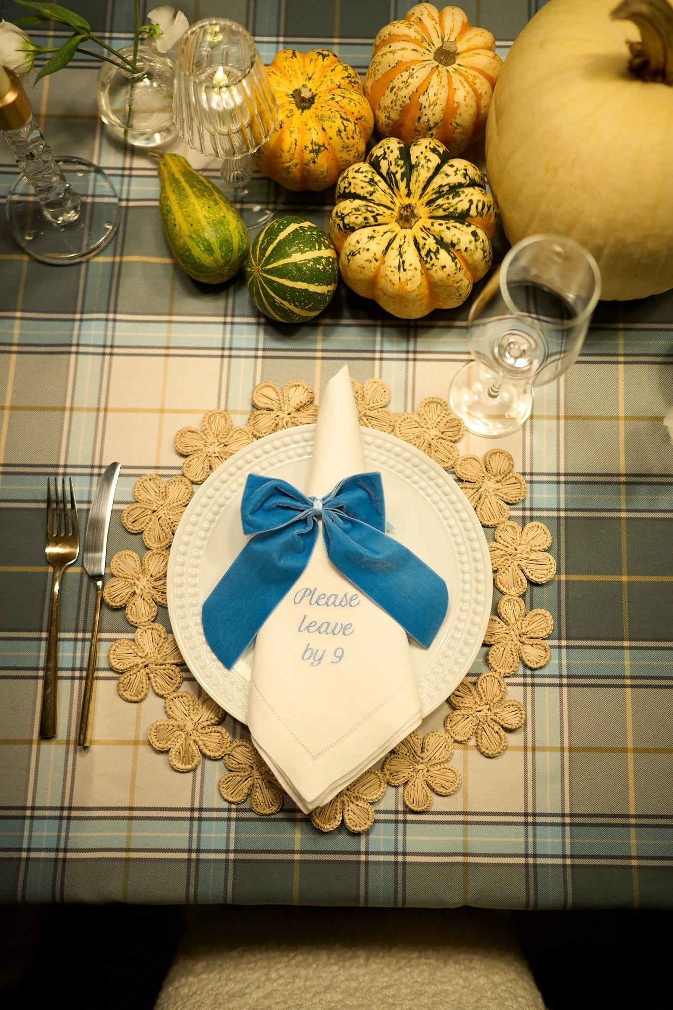 Please Leave by 9 Embroidered Dinner Napkins - Set of 4 - Hosted by Kelly Gaudreau