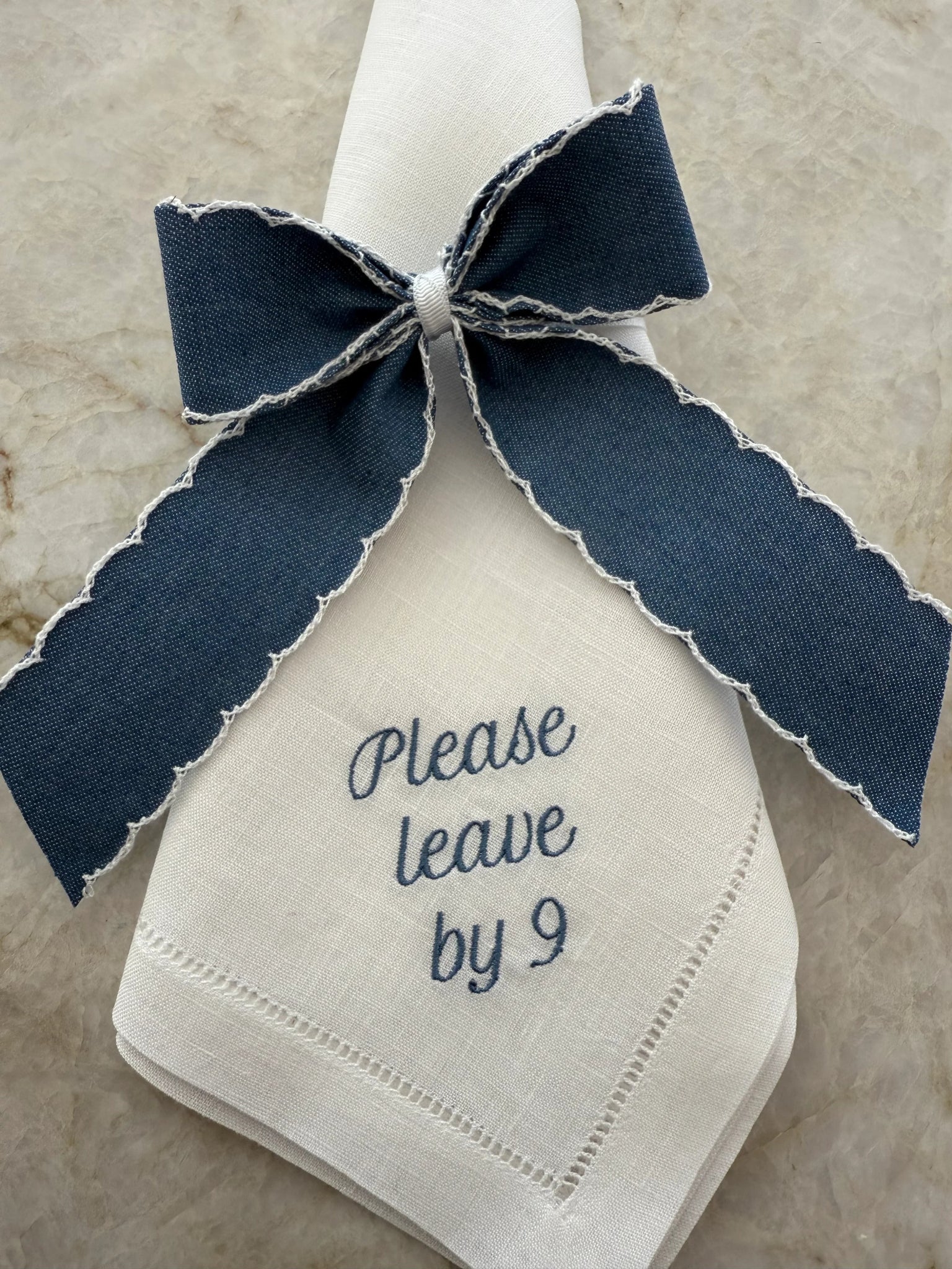 Please Leave by 9 Embroidered Dinner Napkins - Set of 4 - Hosted by Kelly Gaudreau