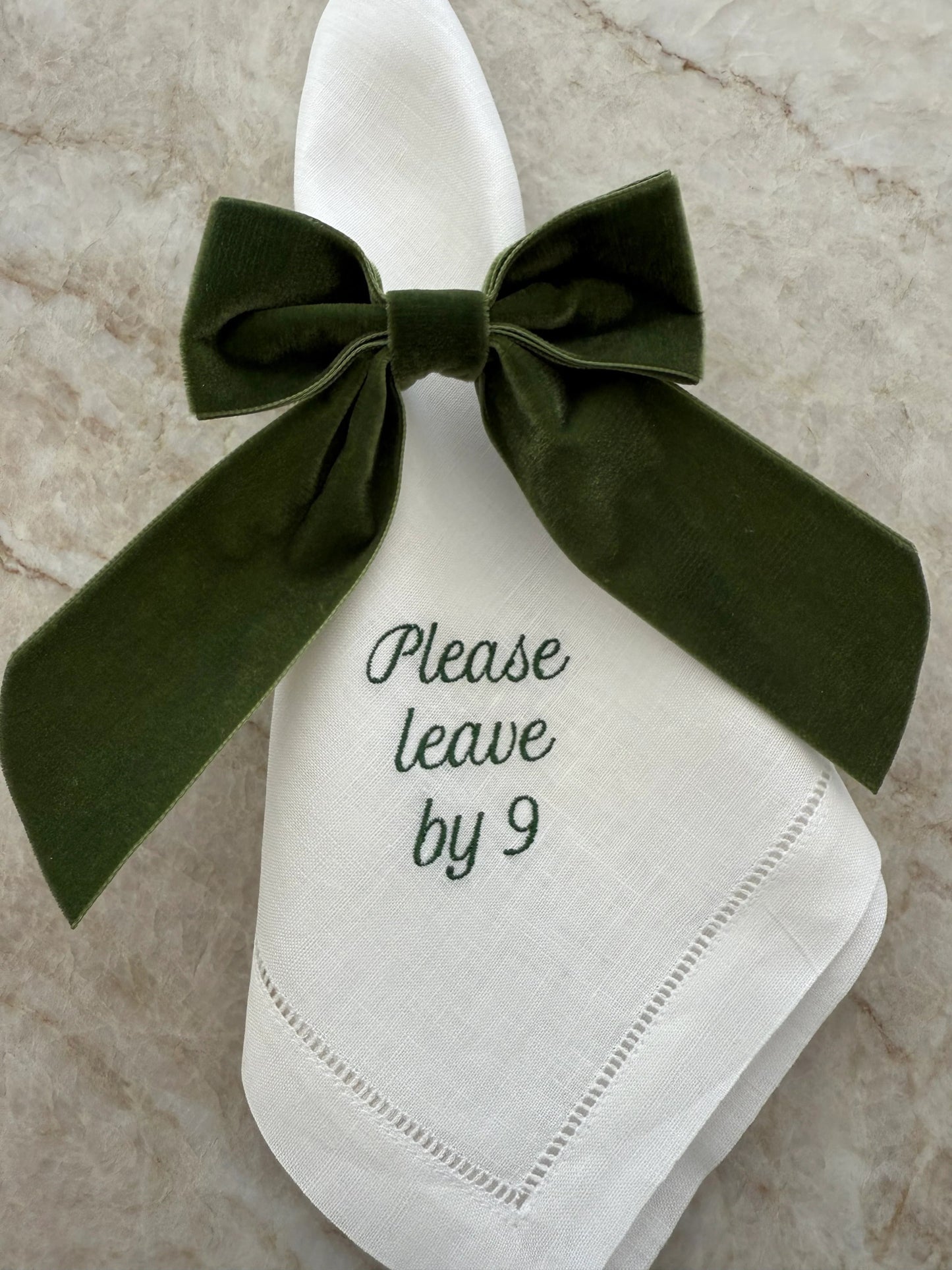 Please Leave by 9 Embroidered Dinner Napkins - Set of 4 - Hosted by Kelly Gaudreau