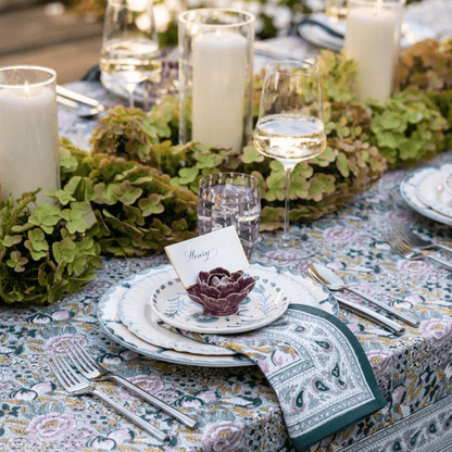Pomegranate Garden Teal & Lilac Tablecloth - Hosted by Kelly Gaudreau