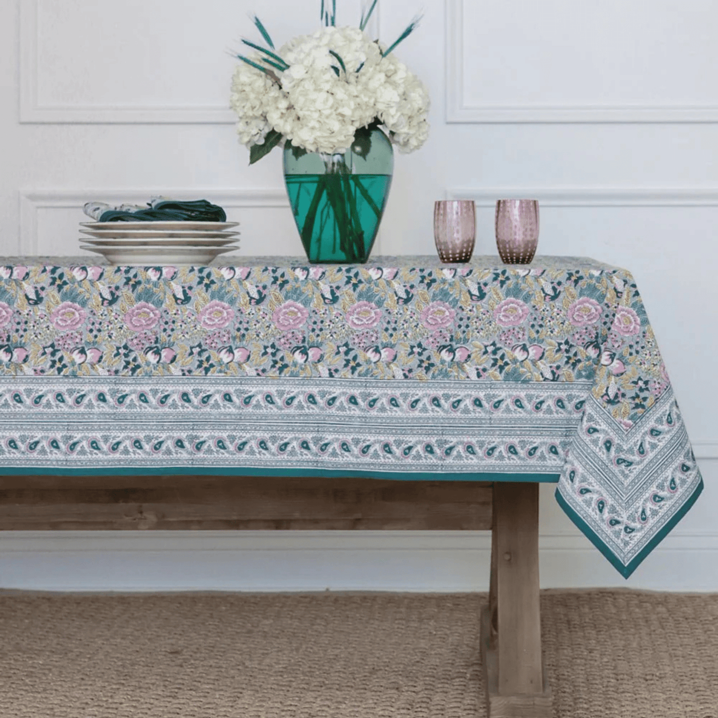 Pomegranate Garden Teal & Lilac Tablecloth - Hosted by Kelly Gaudreau