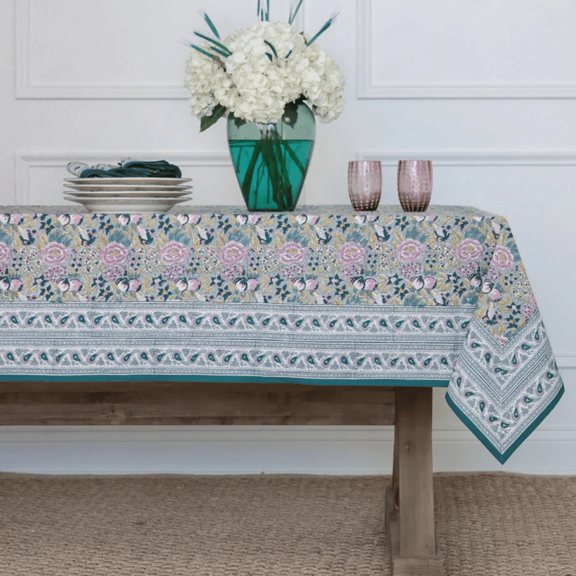 Pomegranate Garden Teal & Lilac Tablecloth - Hosted by Kelly Gaudreau