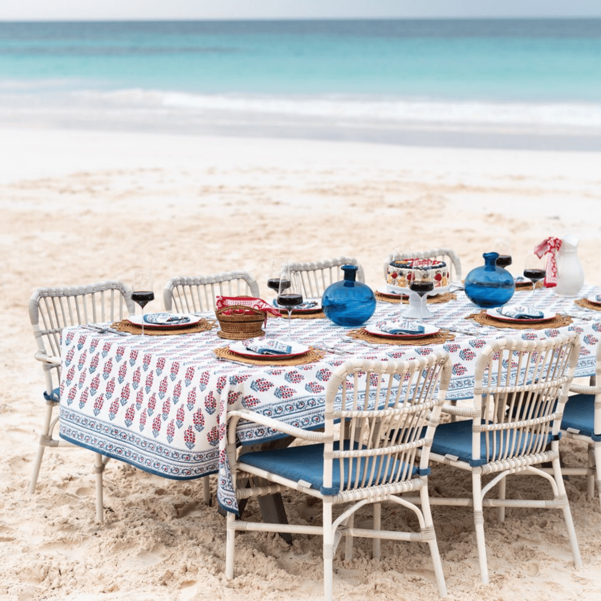 Sagar Red & Blue Tablecloth - Hosted by Kelly Gaudreau