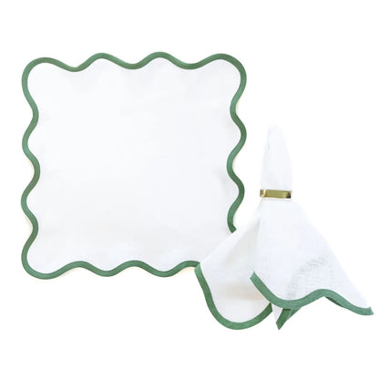 Scalloped Napkin in Lily White with Pine Green Trim Set of 4 - Hosted by Kelly Gaudreau