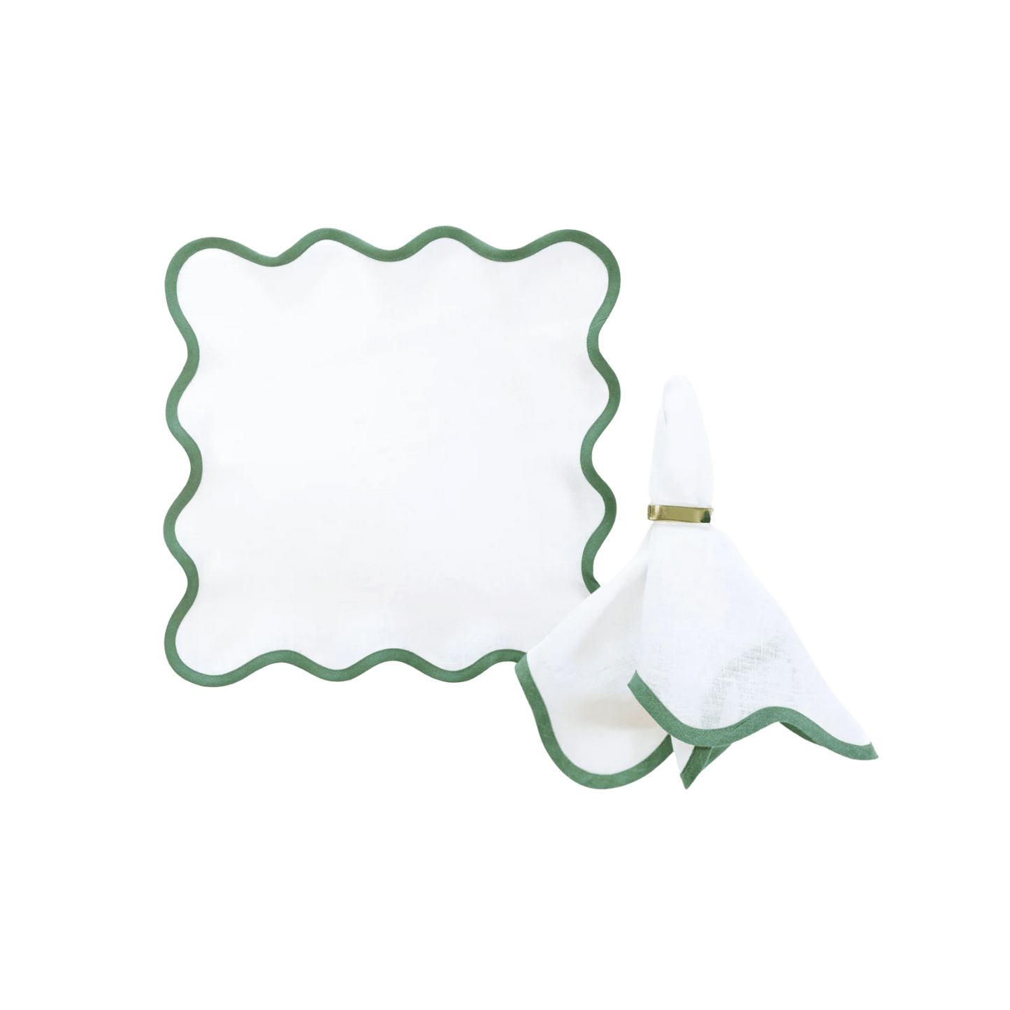 Scalloped Napkin in Lily White with Pine Green Trim Set of 4 - Hosted by Kelly Gaudreau