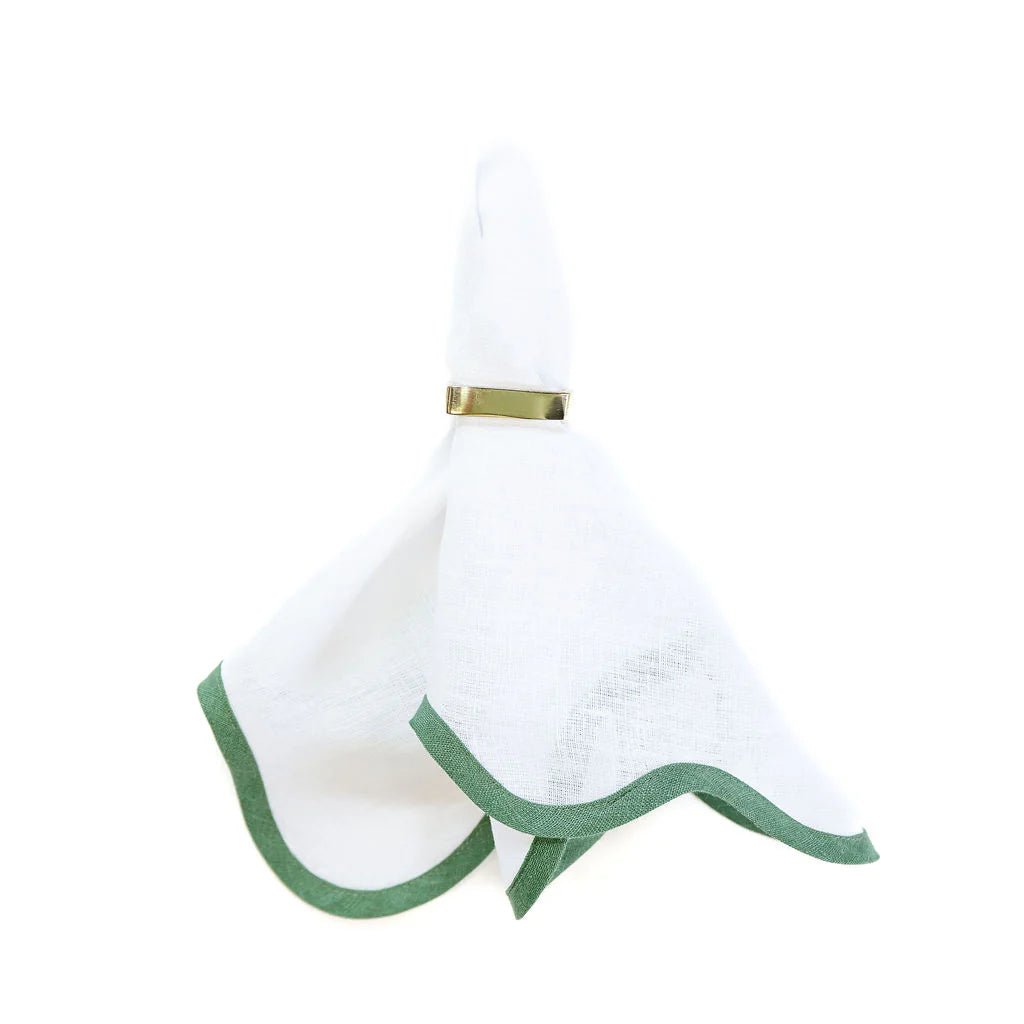Scalloped Napkin in Lily White with Pine Green Trim Set of 4 - Hosted by Kelly Gaudreau