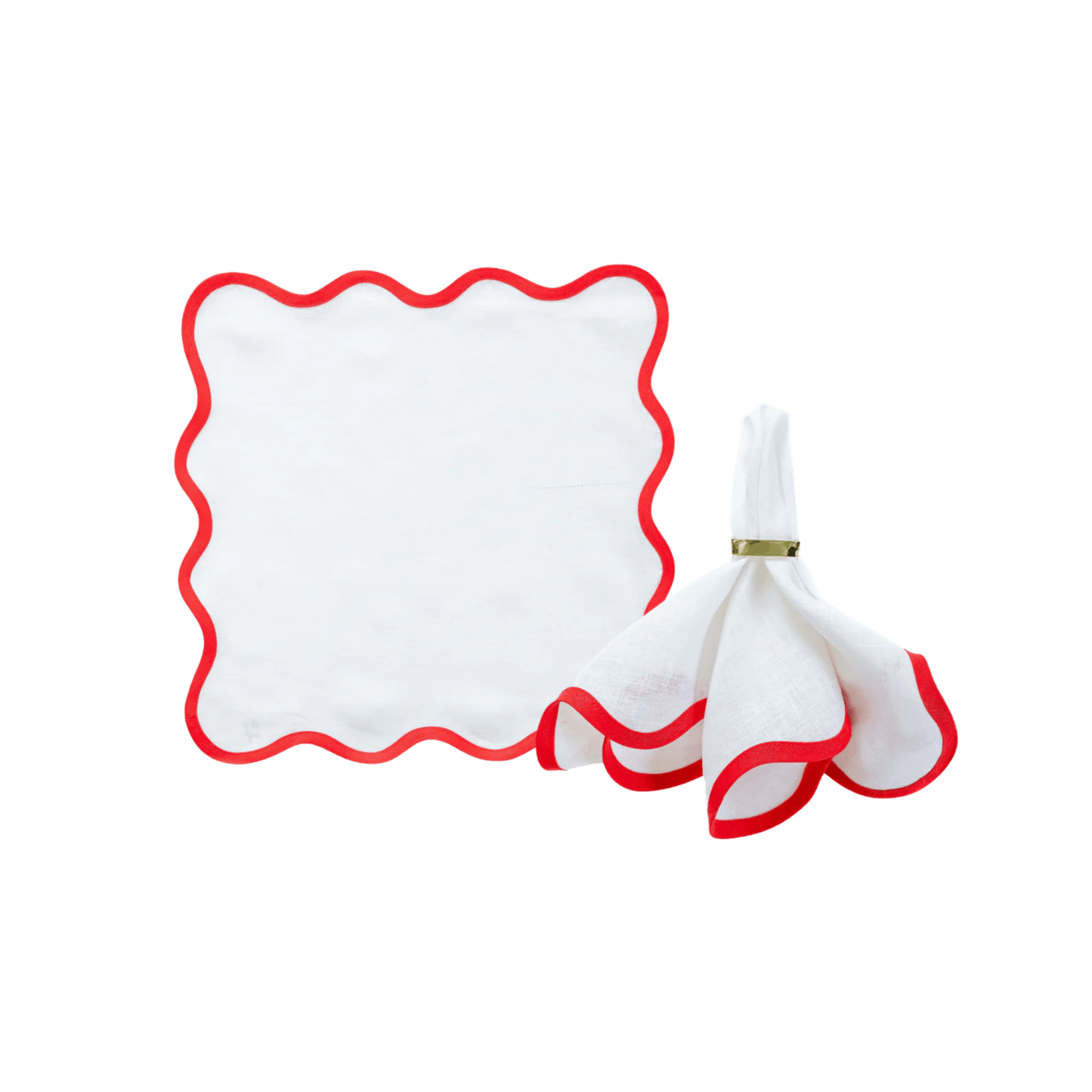 Scalloped Napkin in Lily White with Rosebud Red Trim Set of 4 - Hosted by Kelly Gaudreau