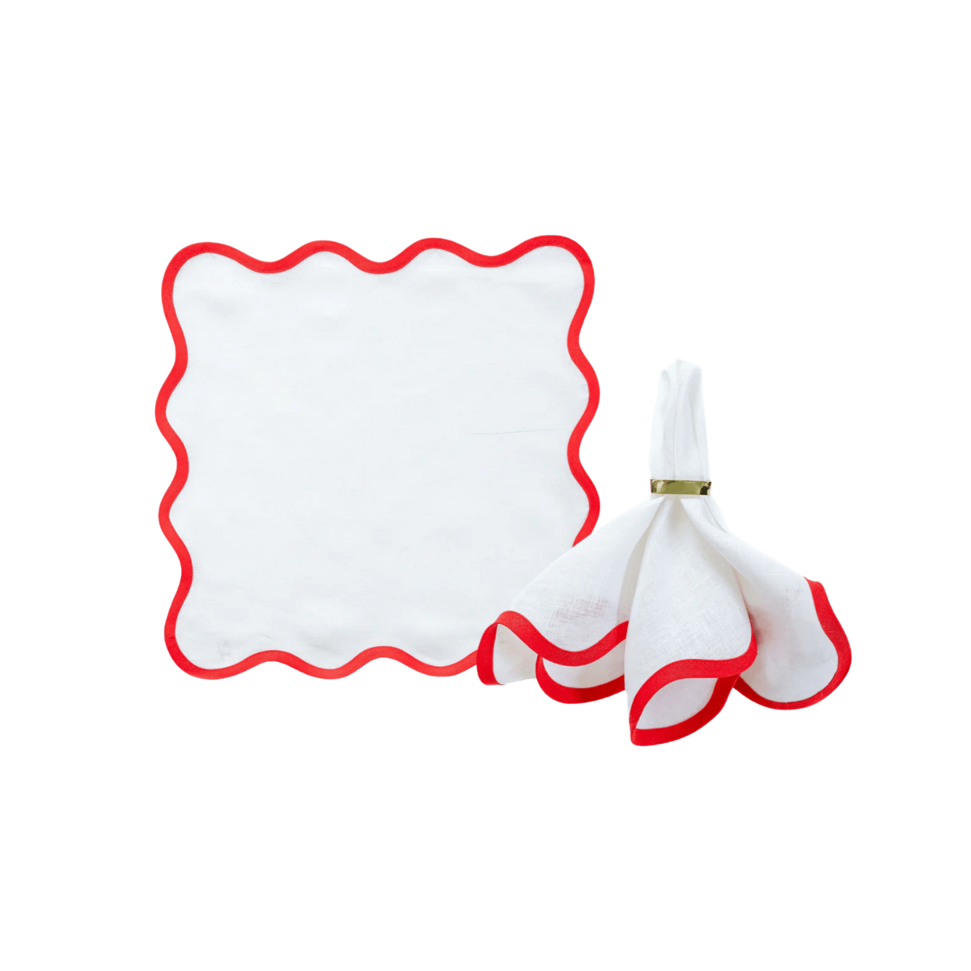 Scalloped Napkin in Lily White with Rosebud Red Trim Set of 4 - Hosted by Kelly Gaudreau