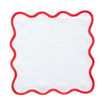 Scalloped Napkin in Lily White with Rosebud Red Trim Set of 4 - Hosted by Kelly Gaudreau