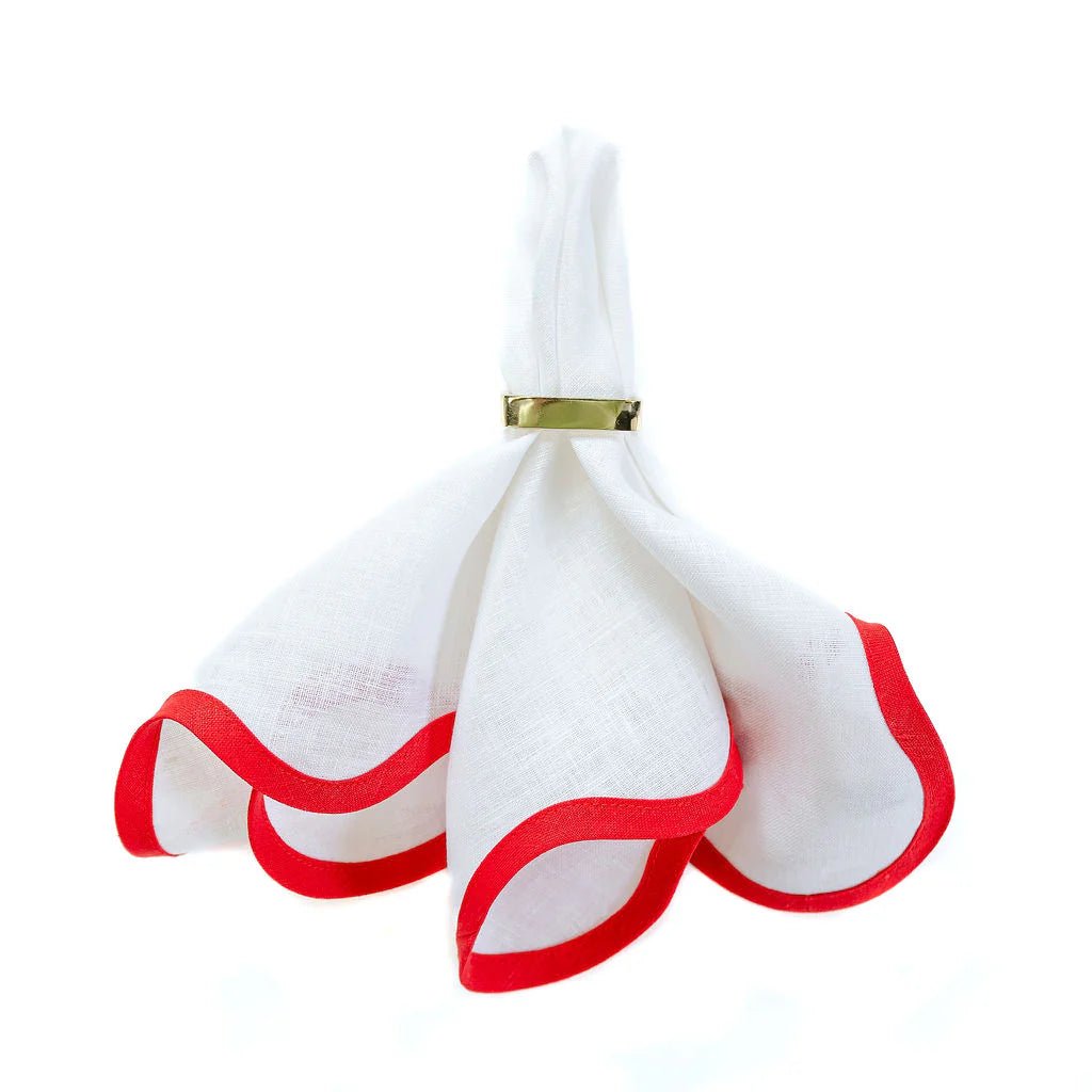 Scalloped Napkin in Lily White with Rosebud Red Trim Set of 4 - Hosted by Kelly Gaudreau