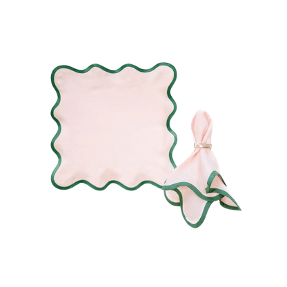 Scalloped Napkin in Peony with Pine Green Trim Set of 4 - Hosted by Kelly Gaudreau