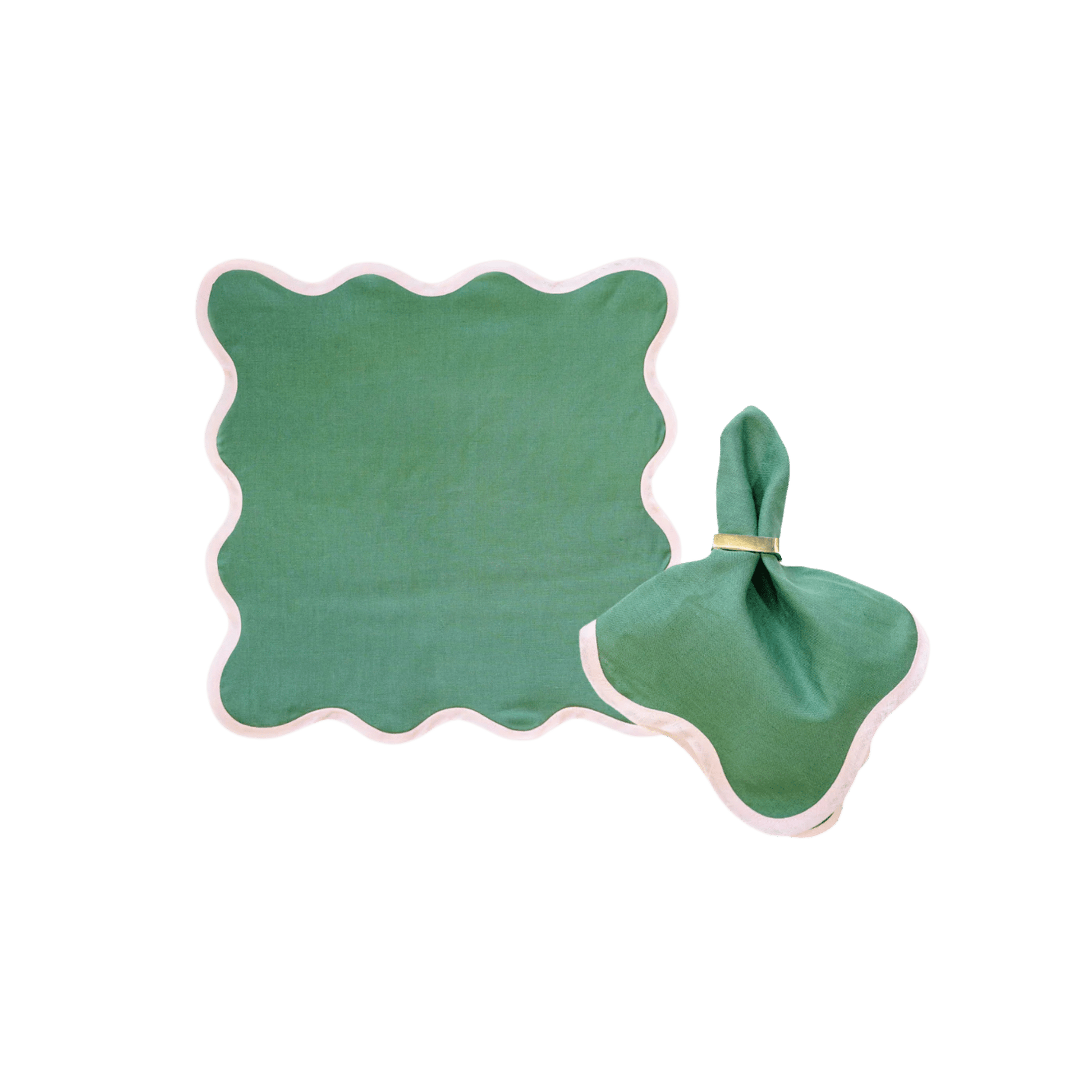 Scalloped Napkin in Pine Green With Peony Set of 4 - Hosted by Kelly Gaudreau